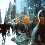 ai generated, city, street, background, wallpaper, business, technology, abstract, realistic, photography, composition, tech, buildings, crowds, people